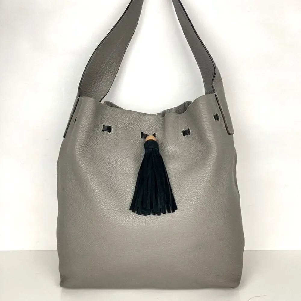 ELIZABETH AND JAMES Grey Pebbled Leather Teddy Hobo Shoulder Bag - $525.